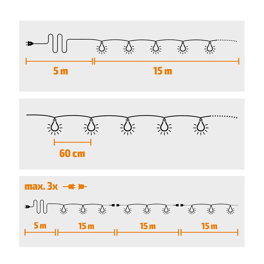 Brilagi - Decoratieve LED Lichtsnoer voor buiten SLINGER 25xE12 20m wit IP44 warm wit