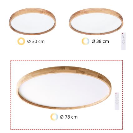 Brilagi - Dimbare LED-plafondlamp ALSON LED/72W/230V 3000-6500K eiken Ø 78 cm + afstandsbediening