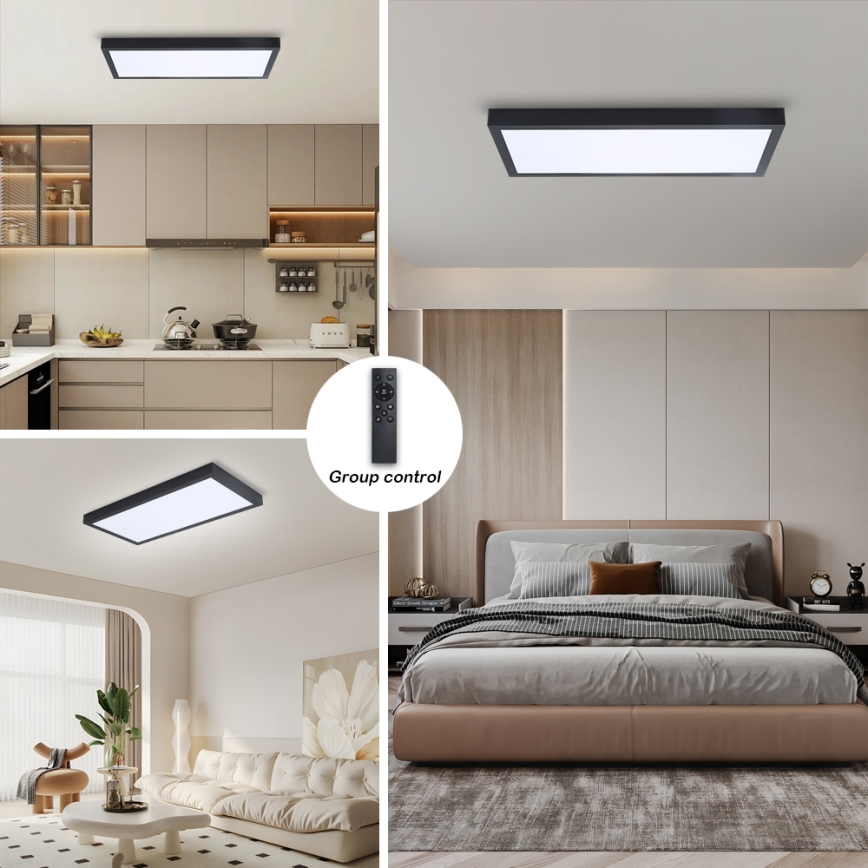 Brilagi - Dimbare LED-plafondlamp voor badkamer FRAME SMART LED/30W/230V 30 x 60 cm 3000-6000K IP44 zwart + afstandsbediening