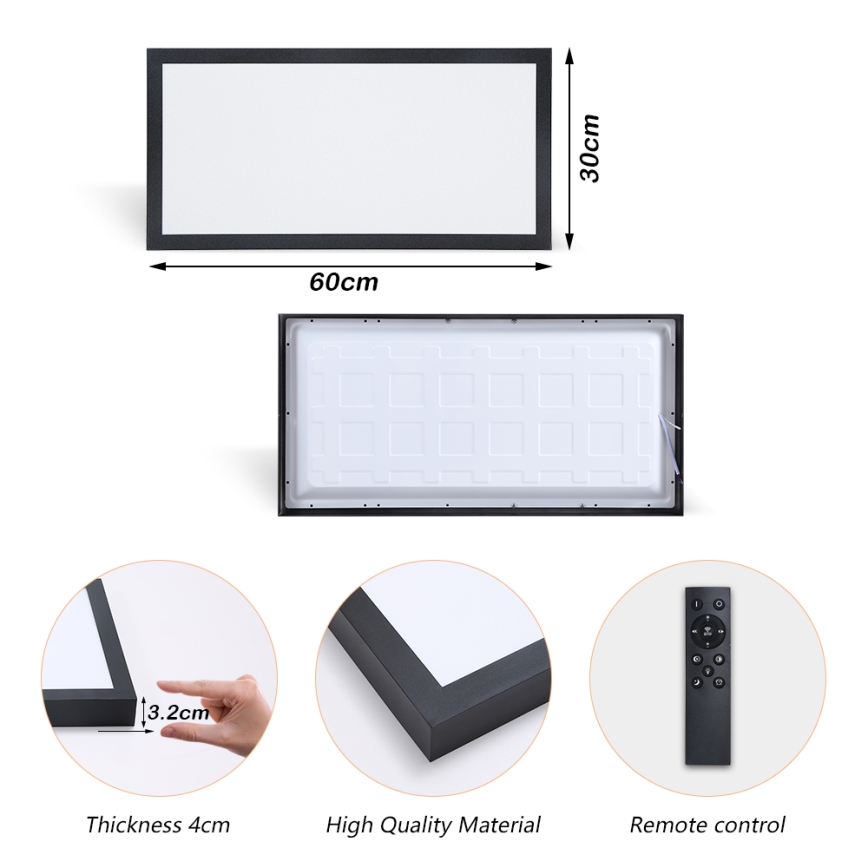 Brilagi - Dimbare LED-plafondlamp voor badkamer FRAME SMART LED/30W/230V 30 x 60 cm 3000-6000K IP44 zwart + afstandsbediening