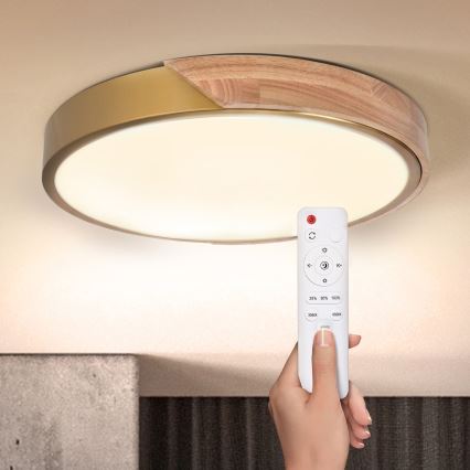 BRILAGI - dimbare LED-plafondlamp PILANA LED/48W/230V 3000-6500K eiken/goud Ø 40 cm + afstandsbediening