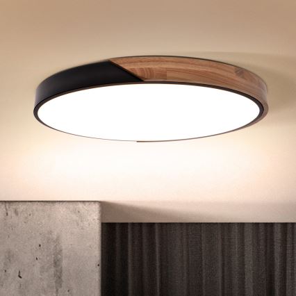 Brilagi - dimbare LED-plafondlamp PILANA LED/60W/230V 3000-6500K eiken/zwart Ø 60 cm + afstandsbediening