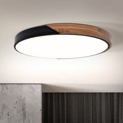 Brilagi - dimbare LED-plafondlamp PILANA LED/60W/230V 3000-6500K eiken/zwart Ø 60 cm + afstandsbediening