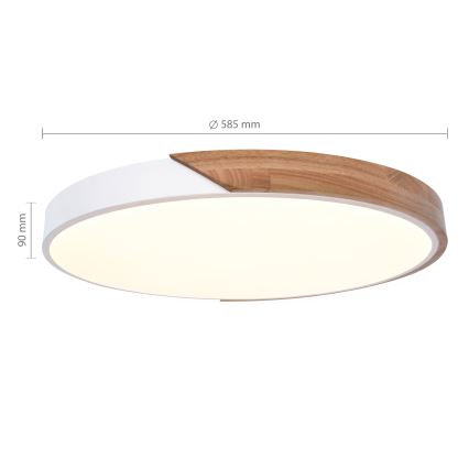 Brilagi - Dimbare LED-plafondlamp PILANA LED/60W/230V 3000-6500K eiken/wit Ø 60 cm + afstandsbediening