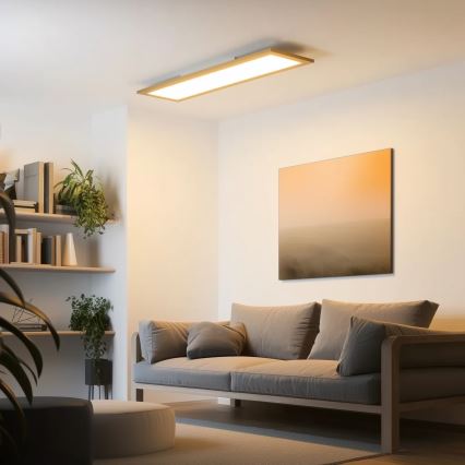 Brilagi - LED-dimbare plafondlamp SLIMFRAME WOOD LED/58W/230V 124x34 cm 3000-6000K bruin + afstandsbediening