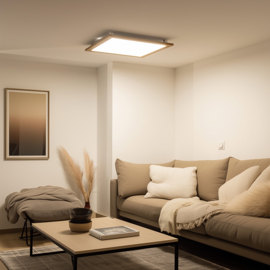 Brilagi - LED dimbare plafondlamp SLIMFRAME WOOD LED/58W/230V 64x64 cm 3000-6000K bruin + afstandsbediening