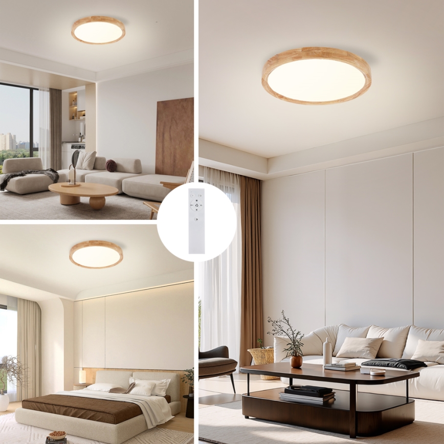 Brilagi - LED dimbare plafondlamp WOODROUND LED/30W/230V 3000-6000K Ø 40 cm hout CRI 90 + afstandsbediening