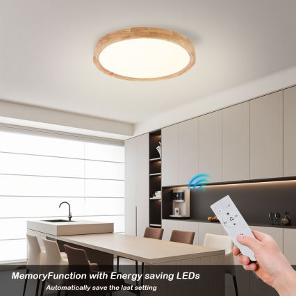 Brilagi - LED dimbare plafondlamp WOODROUND LED/30W/230V 3000-6000K Ø 40 cm hout CRI 90 + afstandsbediening