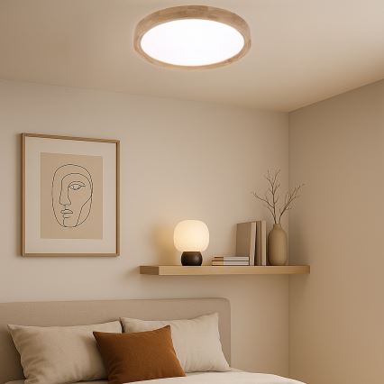 Brilagi - LED dimbare plafondlamp WOODROUND LED/30W/230V 3000-6000K Ø 40 cm hout CRI 90 + afstandsbediening