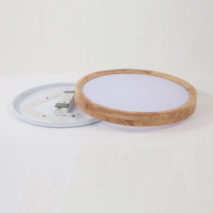 Brilagi - LED dimbare plafondlamp WOODROUND LED/30W/230V 3000-6000K Ø 40 cm hout CRI 90 + afstandsbediening