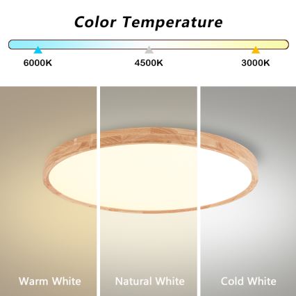 Brilagi - LED dimbare plafondlamp WOODROUND LED/40W/230V 3000-6000K Ø60 cm hout CRI 90 + afstandsbediening