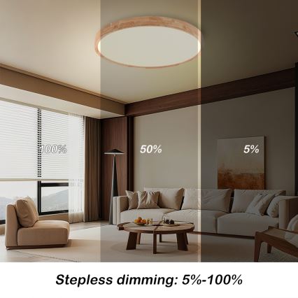 Brilagi - LED dimbare plafondlamp WOODROUND LED/40W/230V 3000-6000K Ø60 cm hout CRI 90 + afstandsbediening
