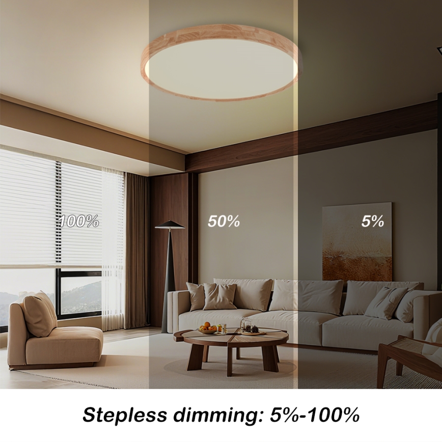 Brilagi - LED dimbare plafondlamp WOODROUND LED/40W/230V 3000-6000K Ø60 cm hout CRI 90 + afstandsbediening
