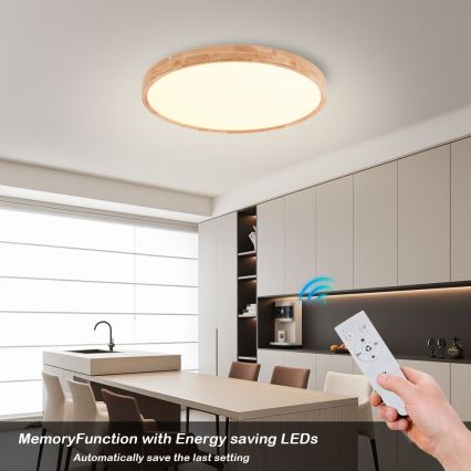 Brilagi - LED dimbare plafondlamp WOODROUND LED/40W/230V 3000-6000K Ø60 cm hout CRI 90 + afstandsbediening