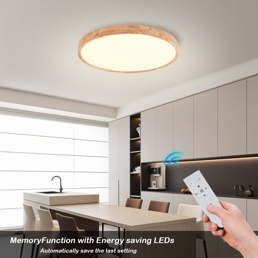 Brilagi - LED dimbare plafondlamp WOODROUND LED/40W/230V 3000-6000K Ø60 cm hout CRI 90 + afstandsbediening