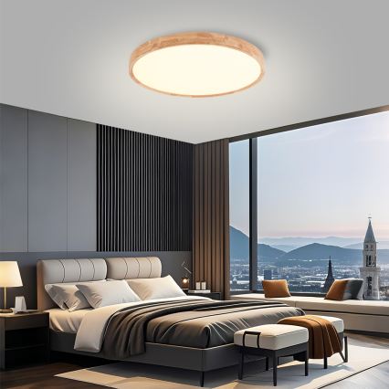 Brilagi - LED dimbare plafondlamp WOODROUND LED/40W/230V 3000-6000K Ø60 cm hout CRI 90 + afstandsbediening