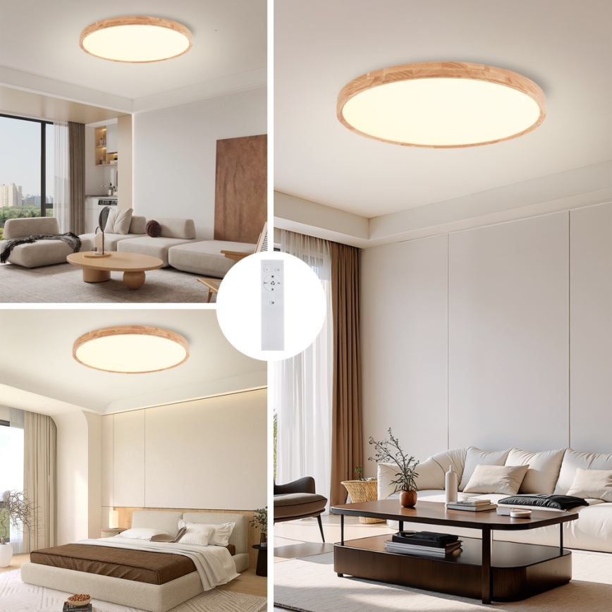 Brilagi - LED dimbare plafondlamp WOODROUND LED/70W/230V 3000-6000K Ø 80 cm hout CRI 90 + afstandsbediening