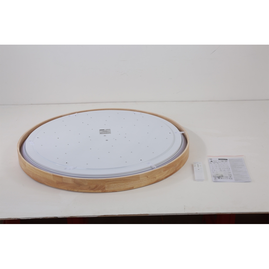Brilagi - LED dimbare plafondlamp WOODROUND LED/70W/230V 3000-6000K Ø 80 cm hout CRI 90 + afstandsbediening
