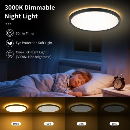 Brilagi - Dimbare LED-plafondlamp ULTRA SLIM LED/24W/230V 2700–6500K Ø 42 cm zwart + afstandsbediening