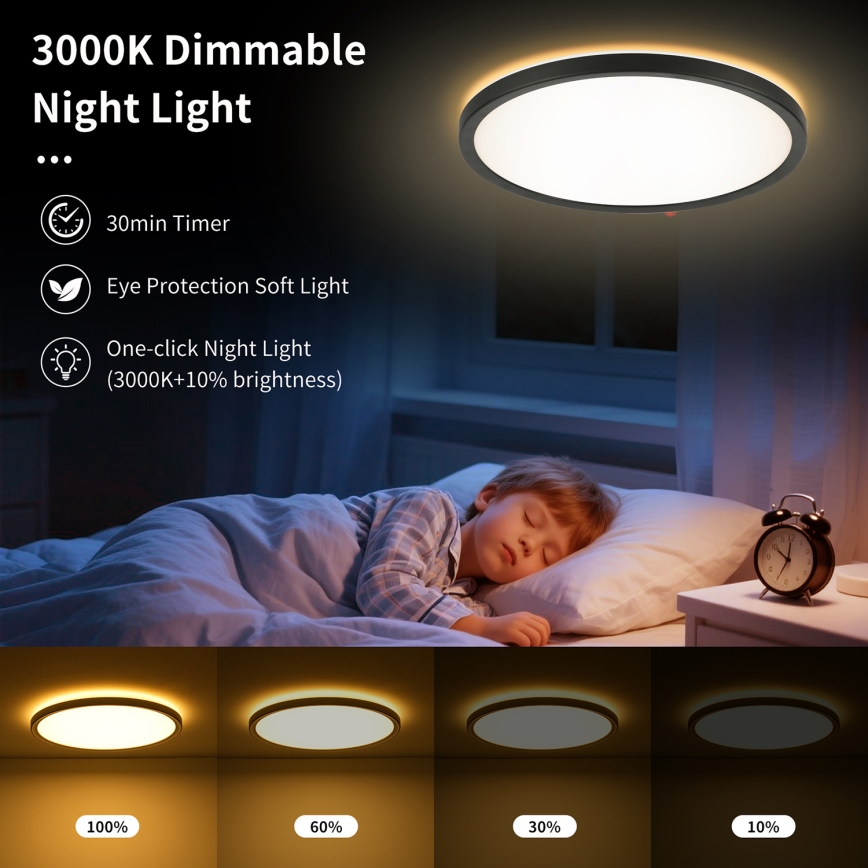 Brilagi - Dimbare LED-plafondlamp ULTRA SLIM LED/24W/230V 2700–6500K Ø 42 cm zwart + afstandsbediening