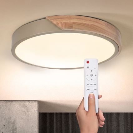 BRILAGI - Dimbare LED-plafondlamp PILANA LED/48W/230V 3000-6500K eiken/beige Ø 40 cm + afstandsbediening