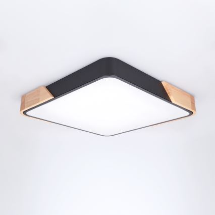 Brilagi - LED dimbare plafondlamp PILANA LED/48W/230V 3000-6500K eiken/zwart 42x42 cm + afstandsbediening
