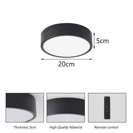 Brilagi - LED dimbare plafondlamp POOL LED/18W/230V 3000-6000K 20 cm zwart + afstandsbediening