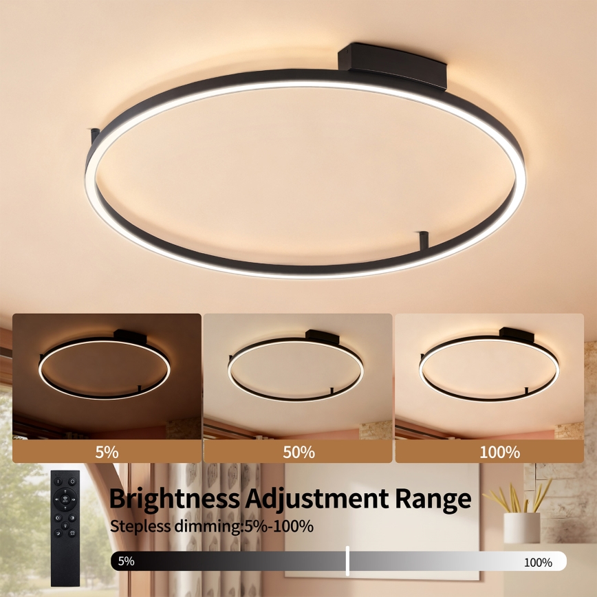 Brilagi - Dimbare LED-plafondlamp PORTOFINO LED/60W/230V 3000-6000K Ø 80 cm zwart + afstandsbediening