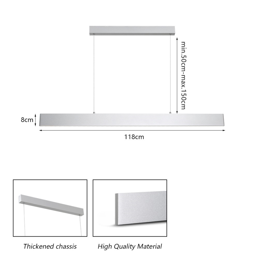 Brilagi - Dimbare LED hanglamp aan een koord SLIMLINE LED/40W/230V 3000-6000K zilver + afstandsbediening