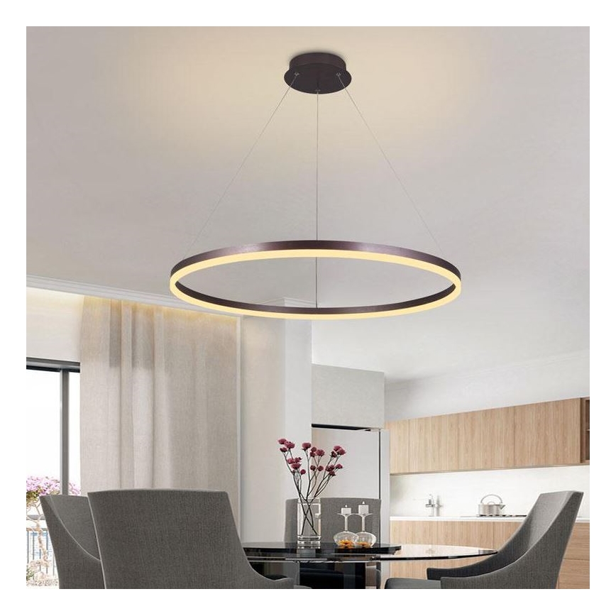 Brilagi - Dimbare hanglamp aan kabel CIRCLE LED/55W/230V 3000-6500K Ø 80 cm bruin + afstandsbediening