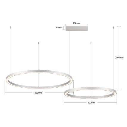 Brilagi - Dimbare LED-hanglamp aan kabel PORTOFINO LED/98W/230V 3000-6000K zilver + afstandsbediening