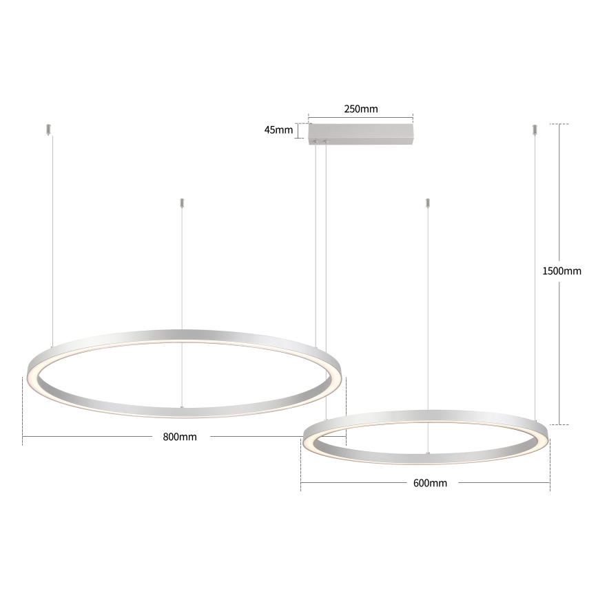 Brilagi - Dimbare LED-hanglamp aan kabel PORTOFINO LED/98W/230V 3000-6000K zilver + afstandsbediening