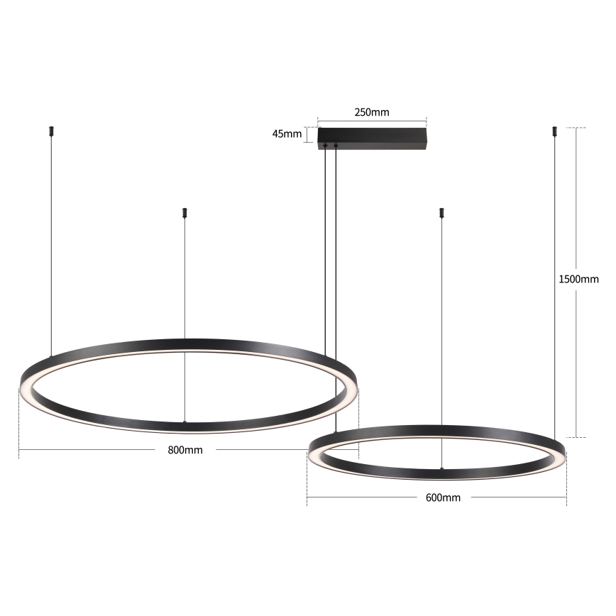 Brilagi - LED dimbare hanglamp aan kabel PORTOFINO LED/98W/230V 3000-6000K zwart + afstandsbediening