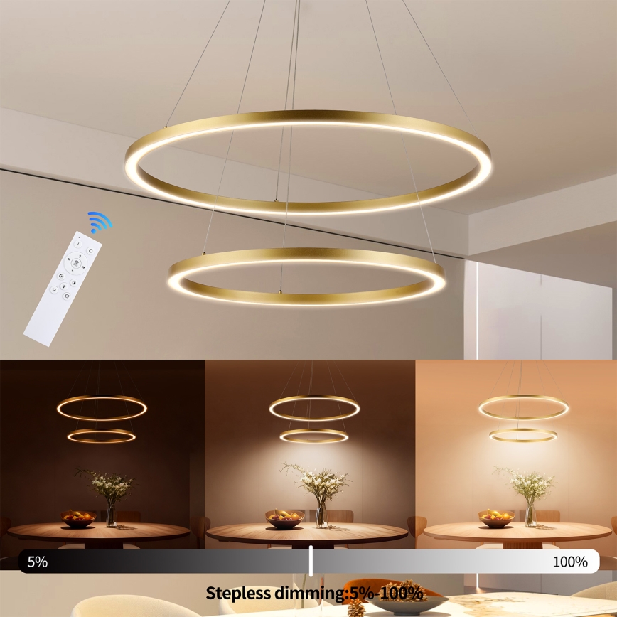 Brilagi - dimbare LED-hanglamp aan kabel PORTOFINO LED/98W/230V 3000-6000K Ø 80 cm goudkleurig + afstandsbediening