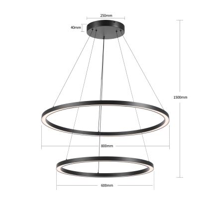 Brilagi - LED-dimbare kabelhanglamp PORTOFINO LED/98W/230V 3000-6000K diam. 80 cm zwart + afstandsbediening
