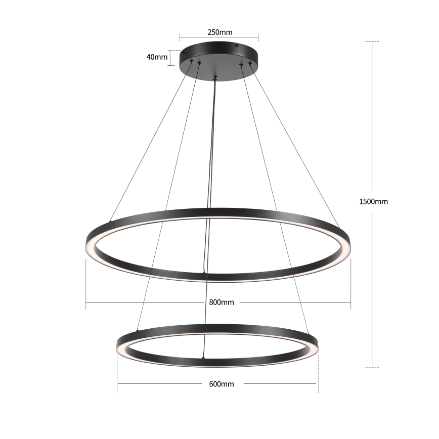 Brilagi - LED-dimbare kabelhanglamp PORTOFINO LED/98W/230V 3000-6000K diam. 80 cm zwart + afstandsbediening