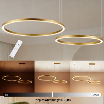 Brilagi - Dimbare LED-hanglamp aan kabel PORTOFINO LED/98W/230V 3000-6000K goudkleurig + afstandsbediening