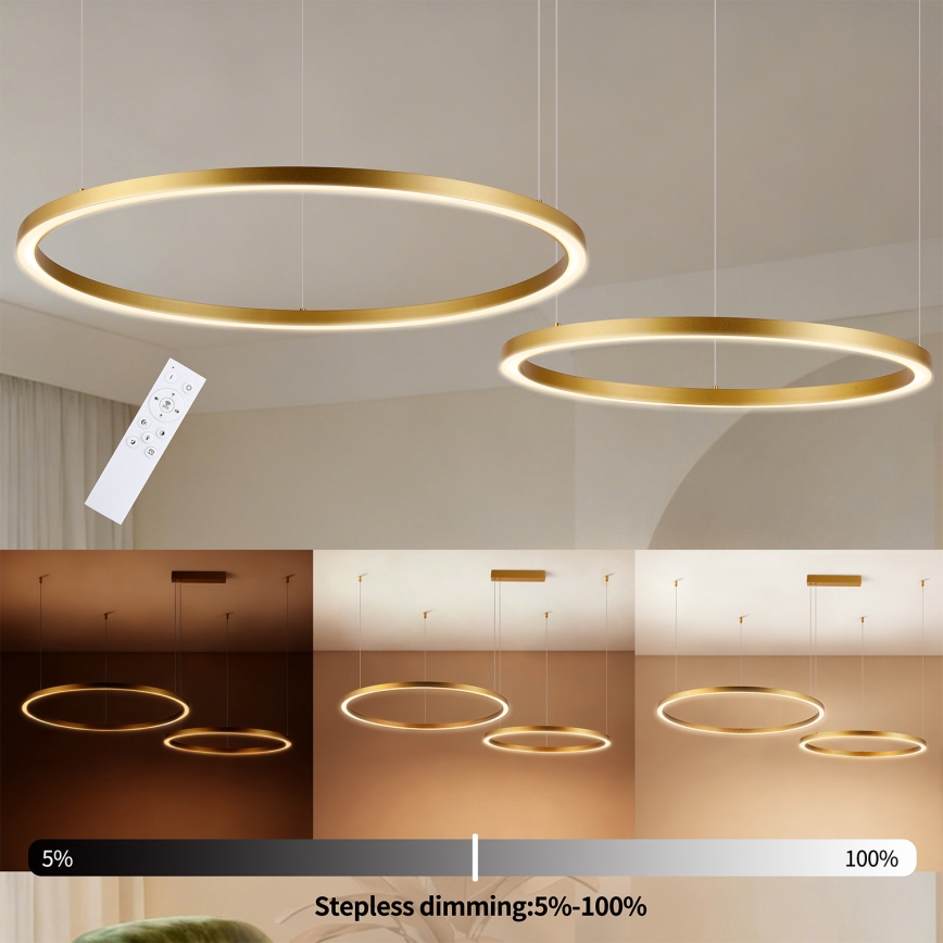 Brilagi - Dimbare LED-hanglamp aan kabel PORTOFINO LED/98W/230V 3000-6000K goudkleurig + afstandsbediening
