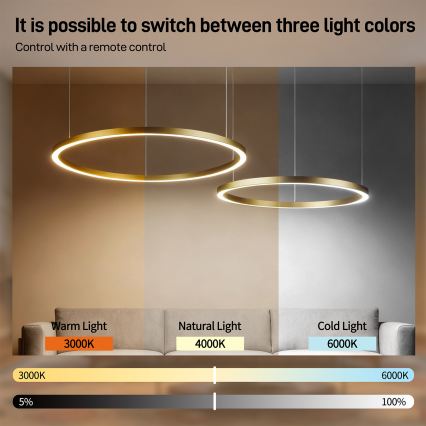 Brilagi - Dimbare LED-hanglamp aan kabel PORTOFINO LED/98W/230V 3000-6000K goudkleurig + afstandsbediening