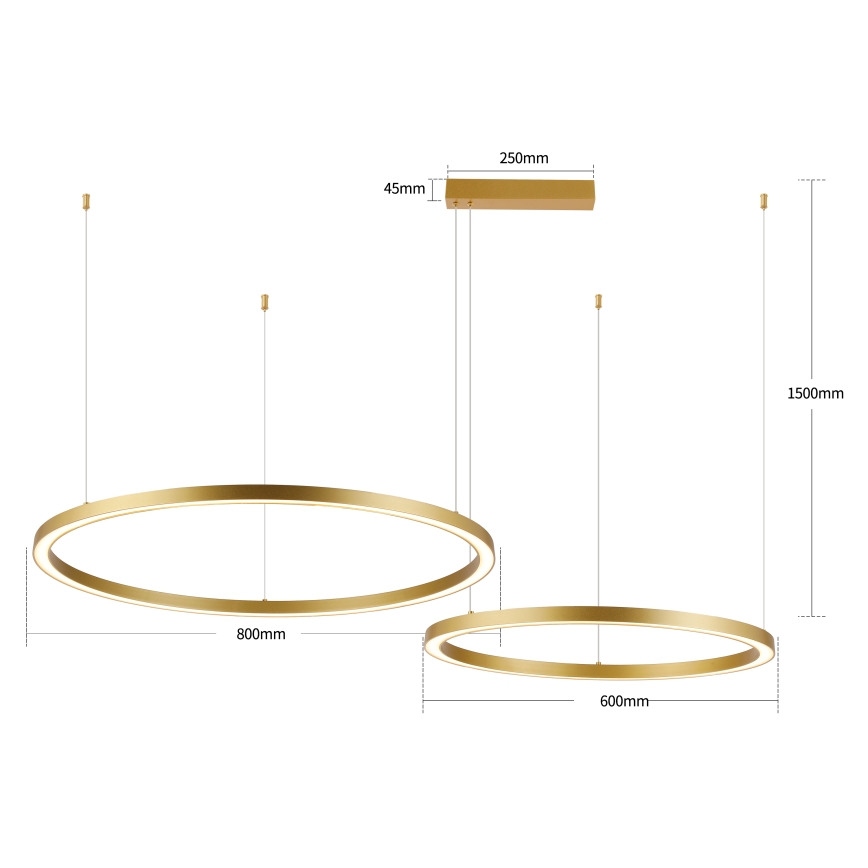 Brilagi - Dimbare LED-hanglamp aan kabel PORTOFINO LED/98W/230V 3000-6000K goudkleurig + afstandsbediening