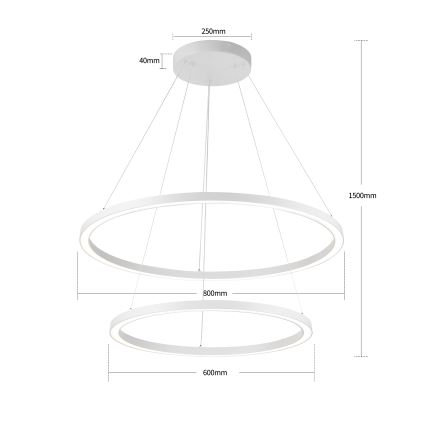 Brilagi - Dimbare LED-hanglamp aan kabel PORTOFINO LED/98W/230V 3000-6000K Ø 80 cm wit + afstandsbediening
