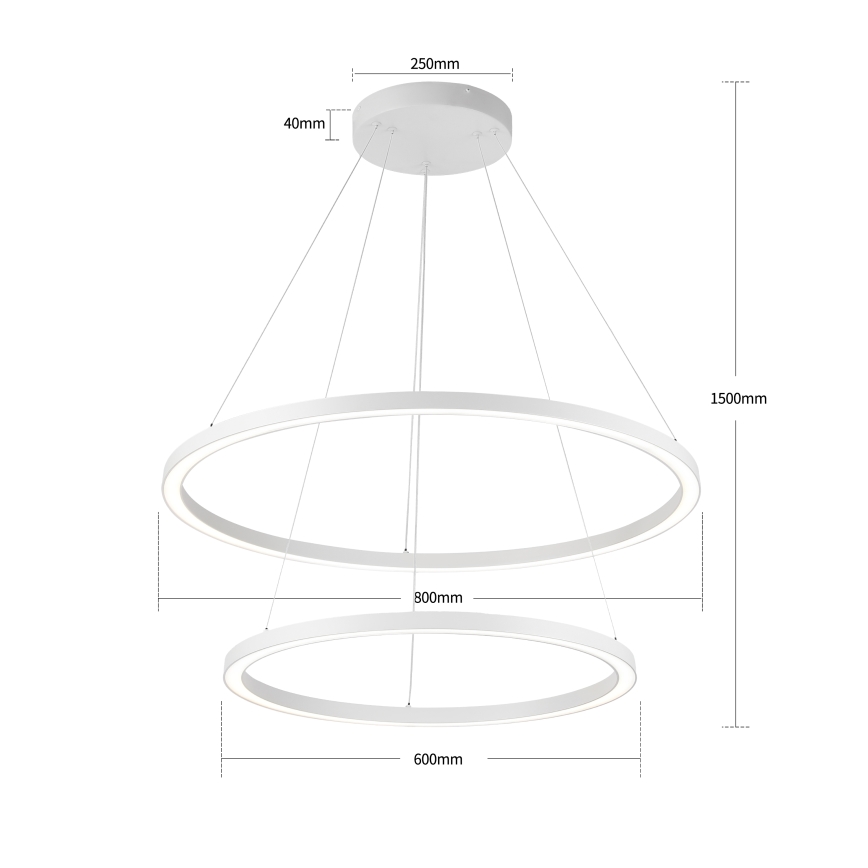 Brilagi - Dimbare LED-hanglamp aan kabel PORTOFINO LED/98W/230V 3000-6000K Ø 80 cm wit + afstandsbediening