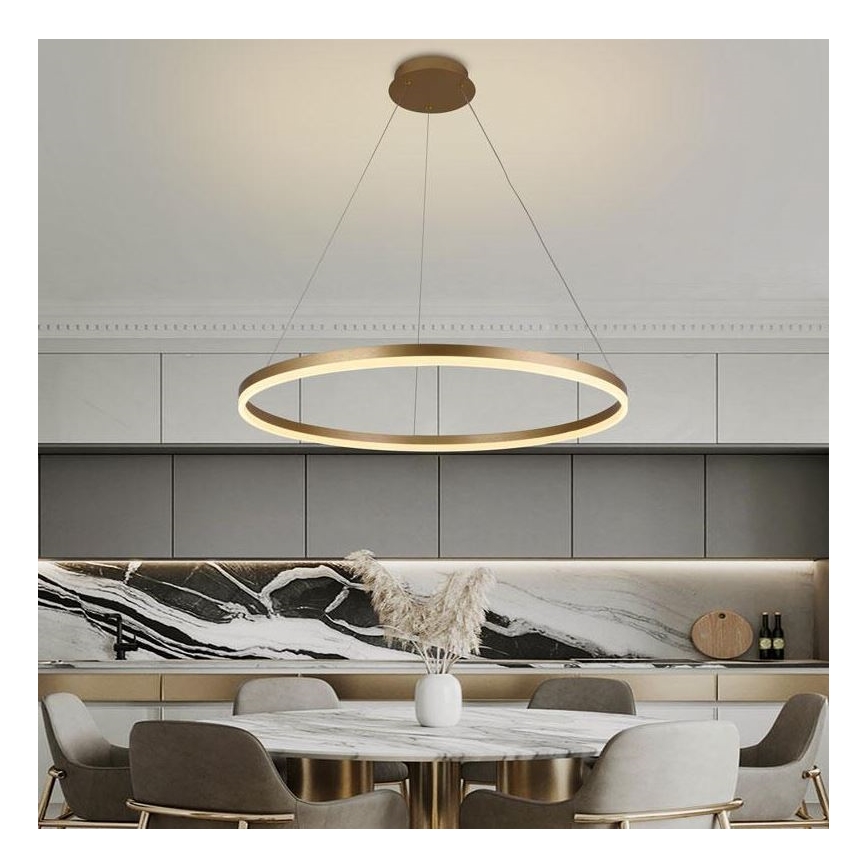Brilagi - Dimbare LED-hanglamp aan kabel CIRCLE LED/55W/230V 3000–6500K Ø 80 cm goudkleurig, inclusief afstandsbediening