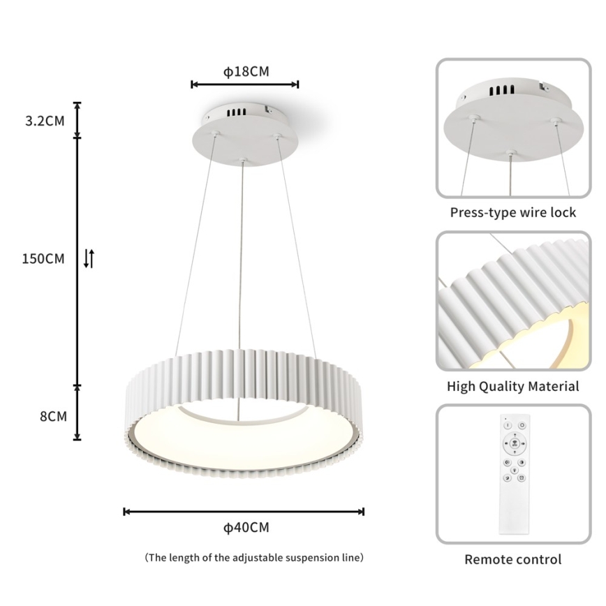 Brilagi - Dimbare LED-pendellamp FALCON MODERN LED/30W/230V 3000-6000K Ø 40 cm wit + afstandsbediening