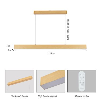 Brilagi - LED dimbare kroonluchter SLEEKLINE SMART LED/40W/230V Wi-Fi Tuya eiken decor + afstandsbediening