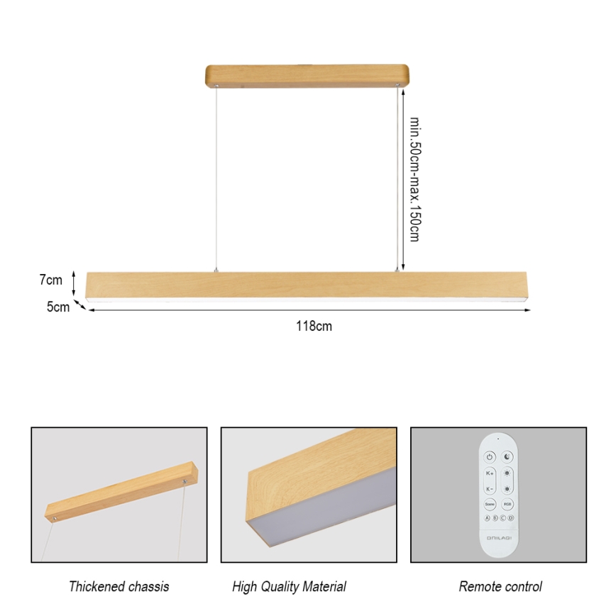 Brilagi - LED dimbare kroonluchter SLEEKLINE SMART LED/40W/230V Wi-Fi Tuya eiken decor + afstandsbediening