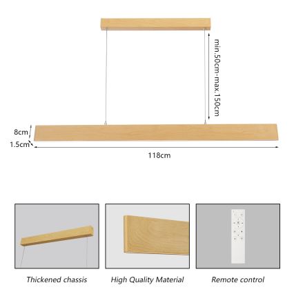 Brilagi - Dimbare LED-hanglamp aan kabel SLIMLINE LED/40W/230V 3000-6000K eikendecor + afstandsbediening