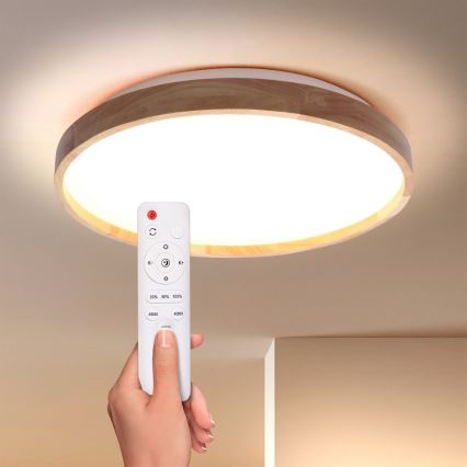 Brilagi - Dimbare LED-plafondlamp ALSON LED/48W/230V 3000-6500K eiken diam. 39,5 cm + afstandsbediening