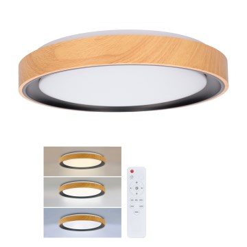 Brilagi - Dimbare LED-plafondlamp FLOCO LED/48W/230V 3000–6500K Ø 40 cm houtdecor/zwart + afstandsbediening