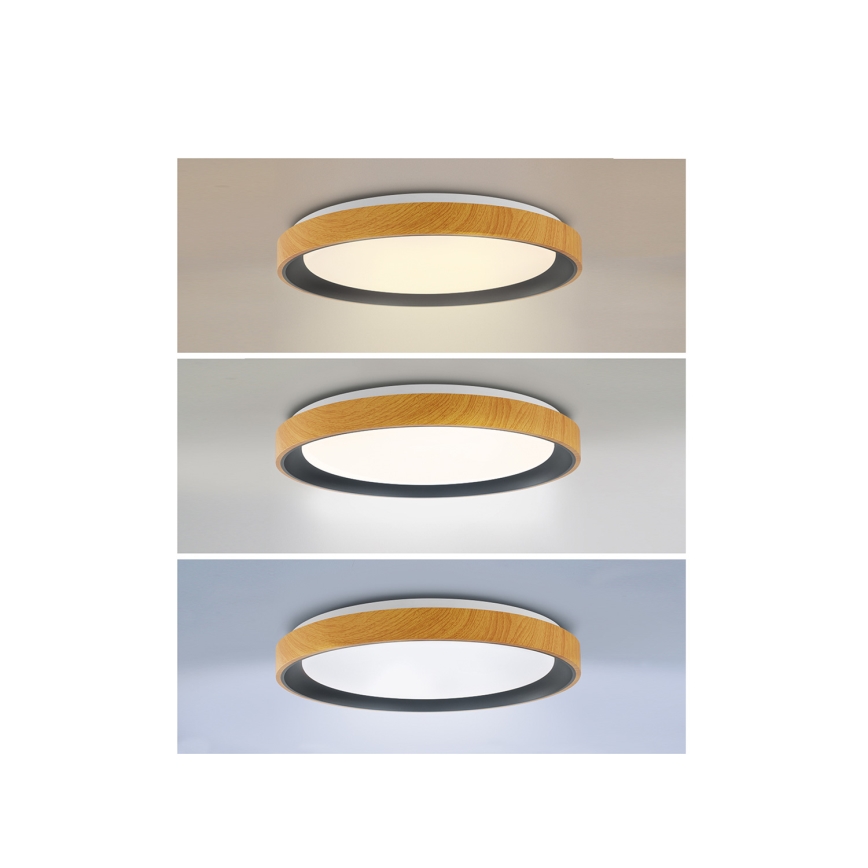 Brilagi - Dimbare LED-plafondlamp FLOCO LED/48W/230V 3000–6500K Ø 40 cm houtdecor/zwart + afstandsbediening